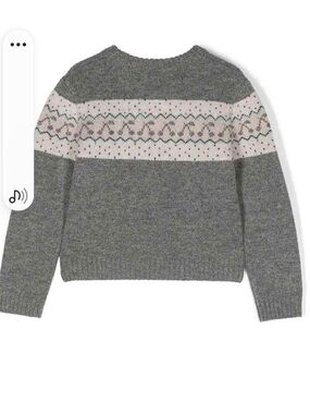 Bonpoint Gray Crewneck Sweater with Pink Fair Isle Yoke